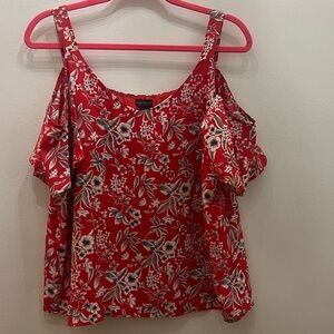 Paraphrase Red Floral Cold Shoulder Blouse